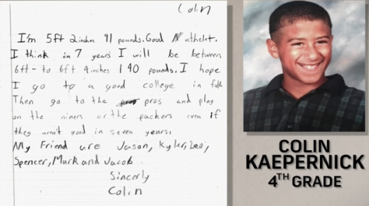 Colin Kaepernick 4th grade note 49ers