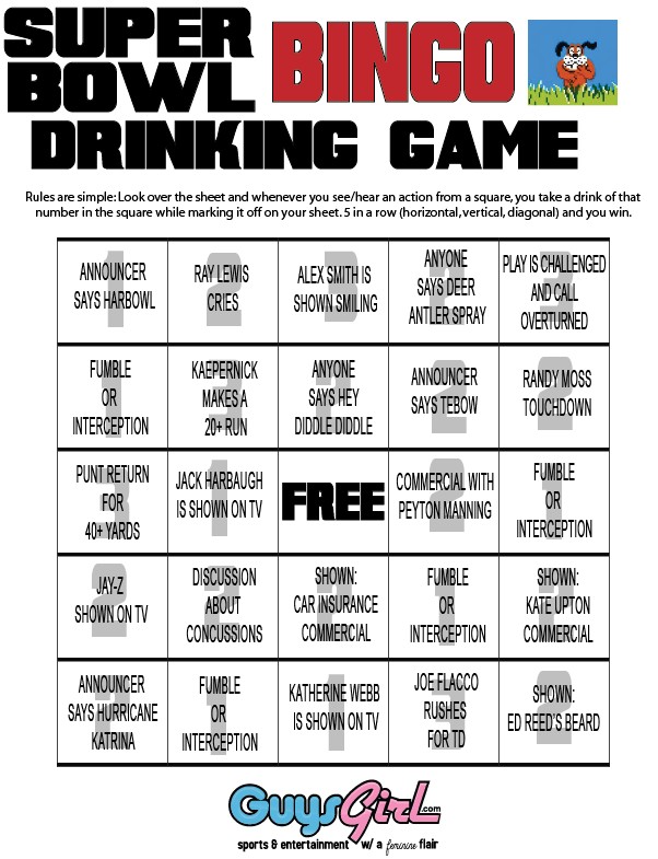 SuperBowl Bingo Drinking Game