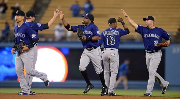 Colorado, Rockies, baseball, Dodgers, victory, winning, celebration