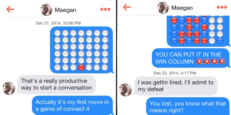 Guy picks up girls on Tinder by beating them in Connect Four
