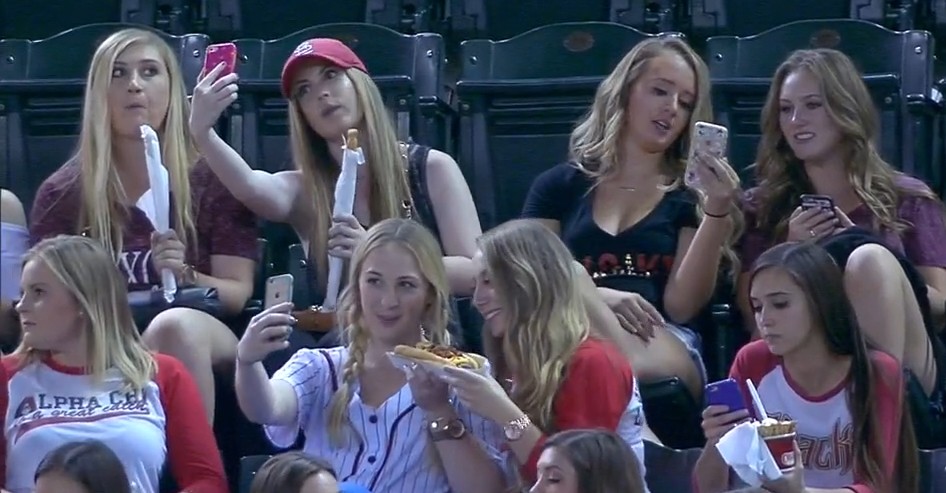 UPDATED: Sorority taking selfies at a baseball game are mocked by broadcasters