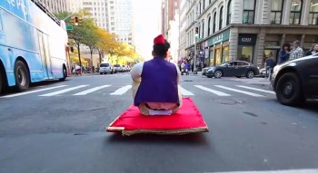 Aladdin rides around New York City with a ‘real’ magic carpet